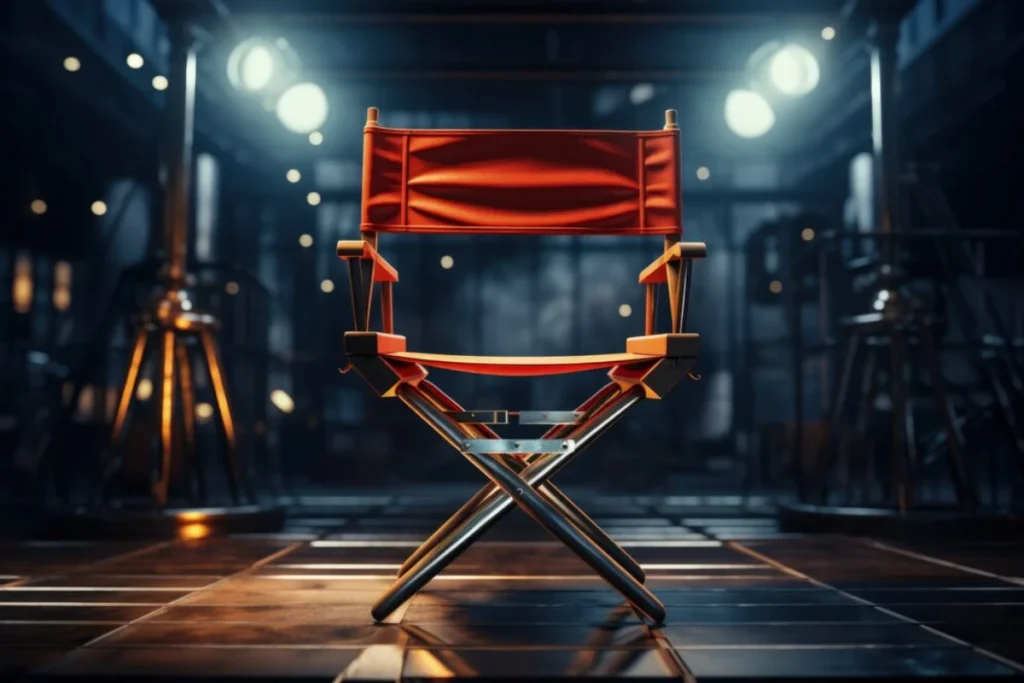 Empty director's chair on set
