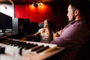Recording studio with musicians