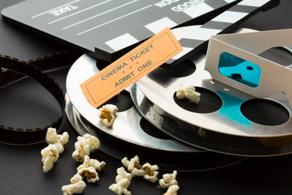 Cinema ticket and film reels