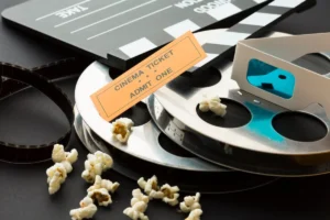 Cinema ticket and film reels