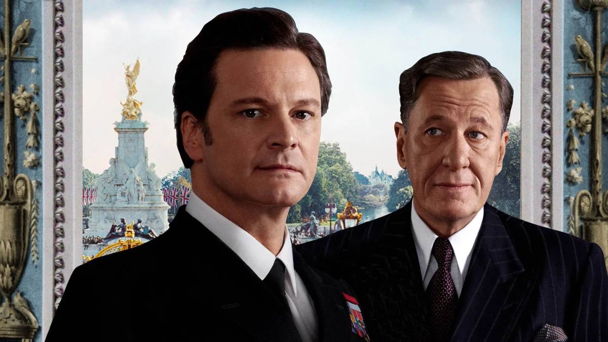 Two men in formal attire stand in front of a grand historical background featuring a monument and lush greenery.